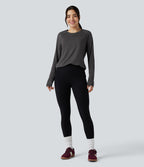 T-shirt doux col rond ourlet fendu manches raglan longues