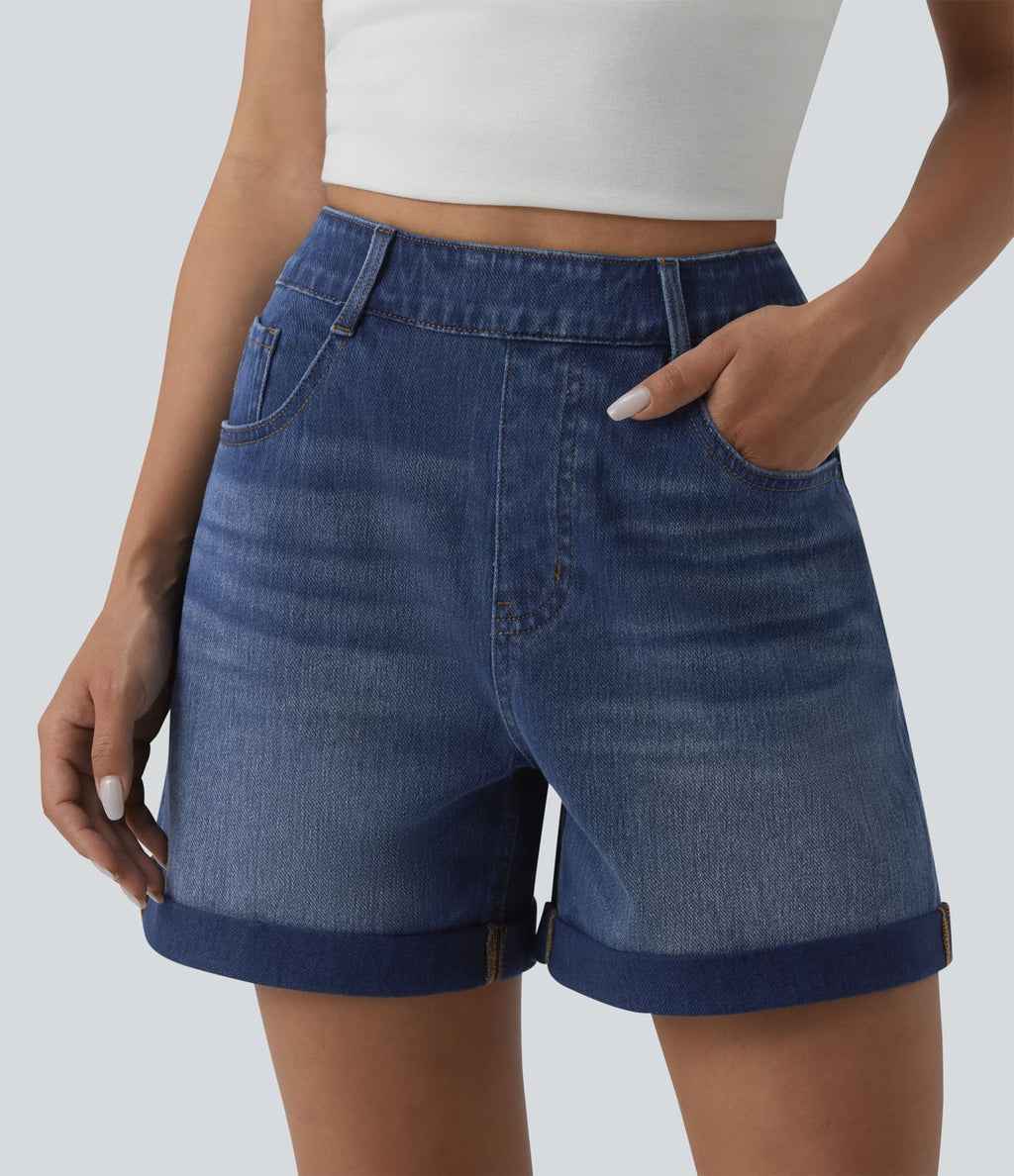 Short tailleur Halara Flex™ denim ample casual ourlet roulotté taille haute avec poches
