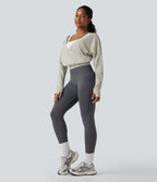 Haut de sport yoga côtelé col V croisé avec trous pouces
