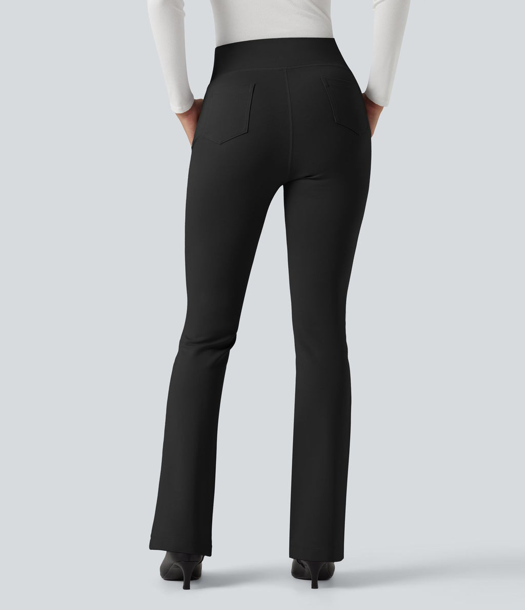 Pantalon tailleur évasé taille haute avec poches
