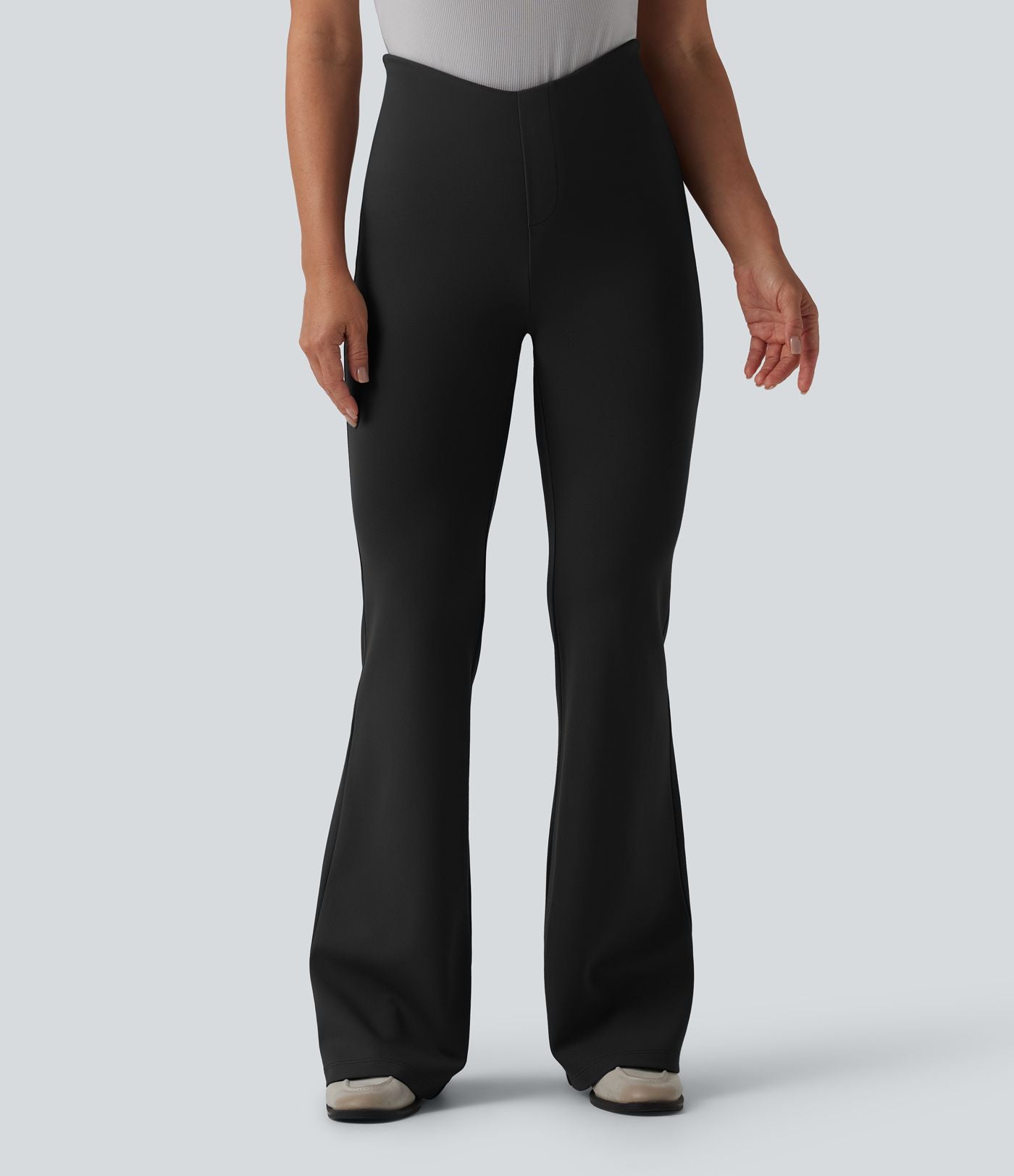 Pantalon évasé décontracté taille haute gainant en V avec poches