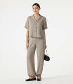 Pantalon barrel de bureau taille haute en mélange de lin avec short intégré et poches
