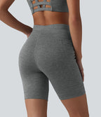 Short cycliste de yoga Halara UltraSculpt™ chiné, taille haute, cordon de serrage, séchage rapide, 17,5 cm, avec poches
