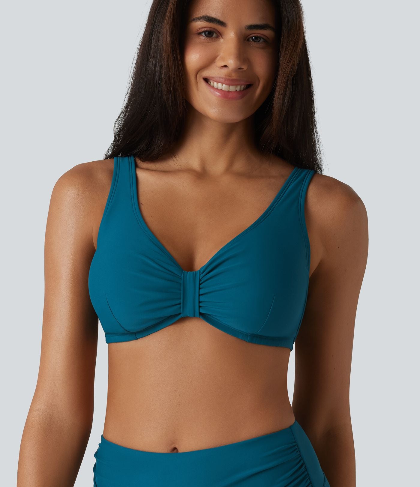 Haut de bikini brillant à col en V, bonnets E-G
