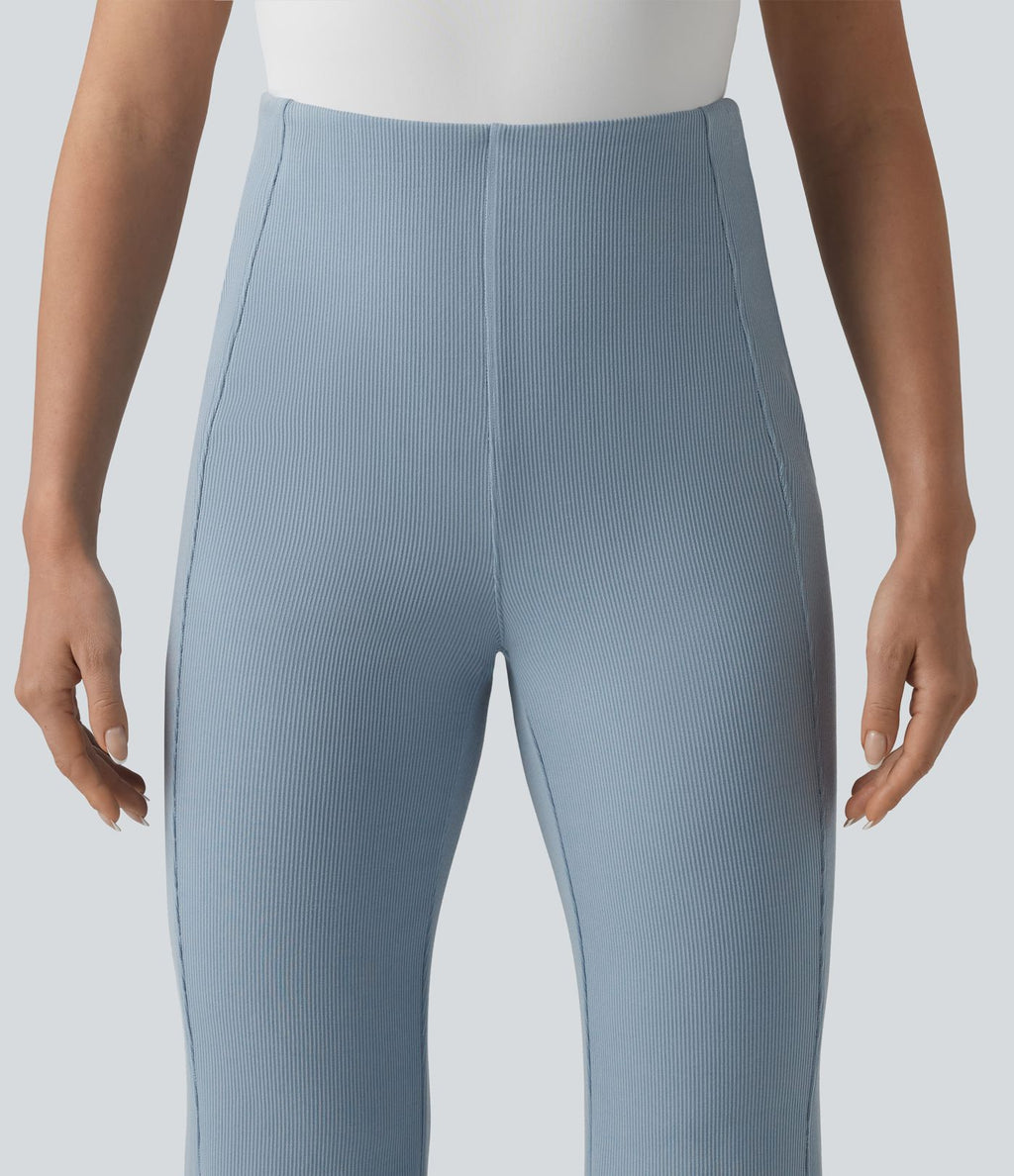 Pantalon évasé casual SpacerTek™ taille haute gainant en maille côtelée à poche