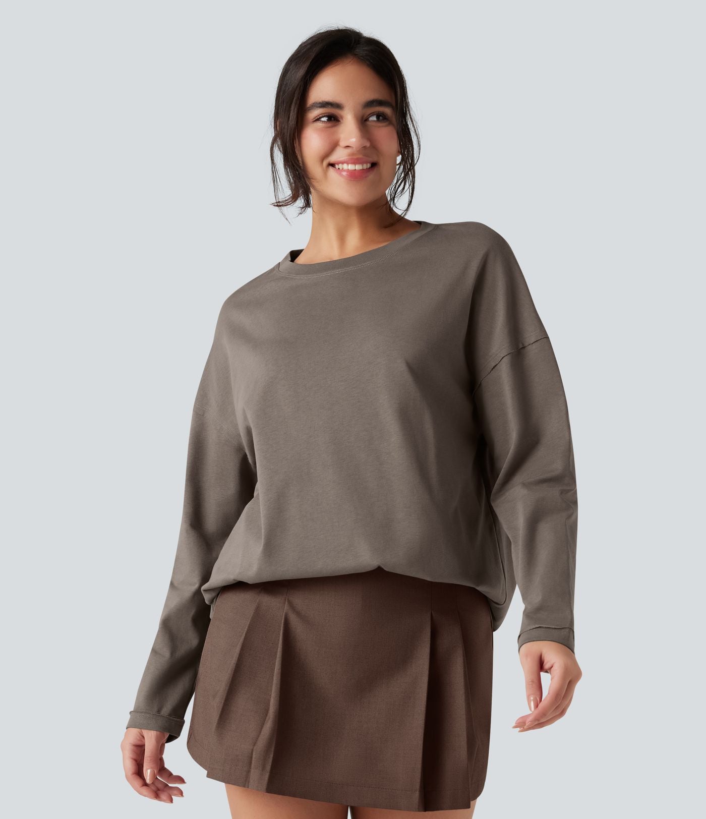 T-shirt coton oversize col rond manches longues