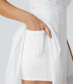 Robe de sport danse mini 2-en-1 laçage asymétrique résille contrastante fluide avec poche A-D