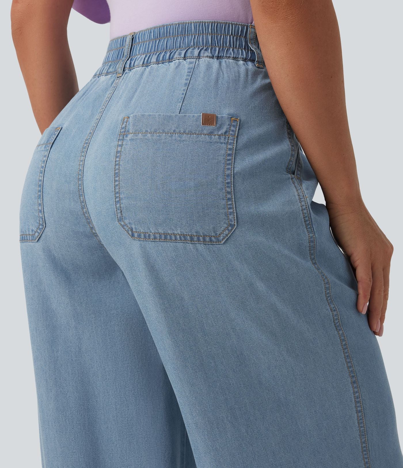 Jean large décontracté taille mi-haute en lyocell drapé avec poches