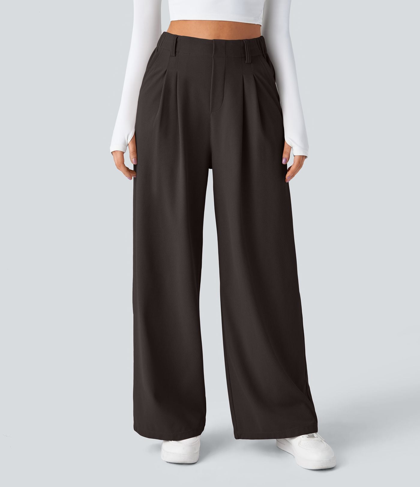 Pantalon Tailleur Large Fluide Halara Flex™ Gaufré Taille Haute Poches Latérales