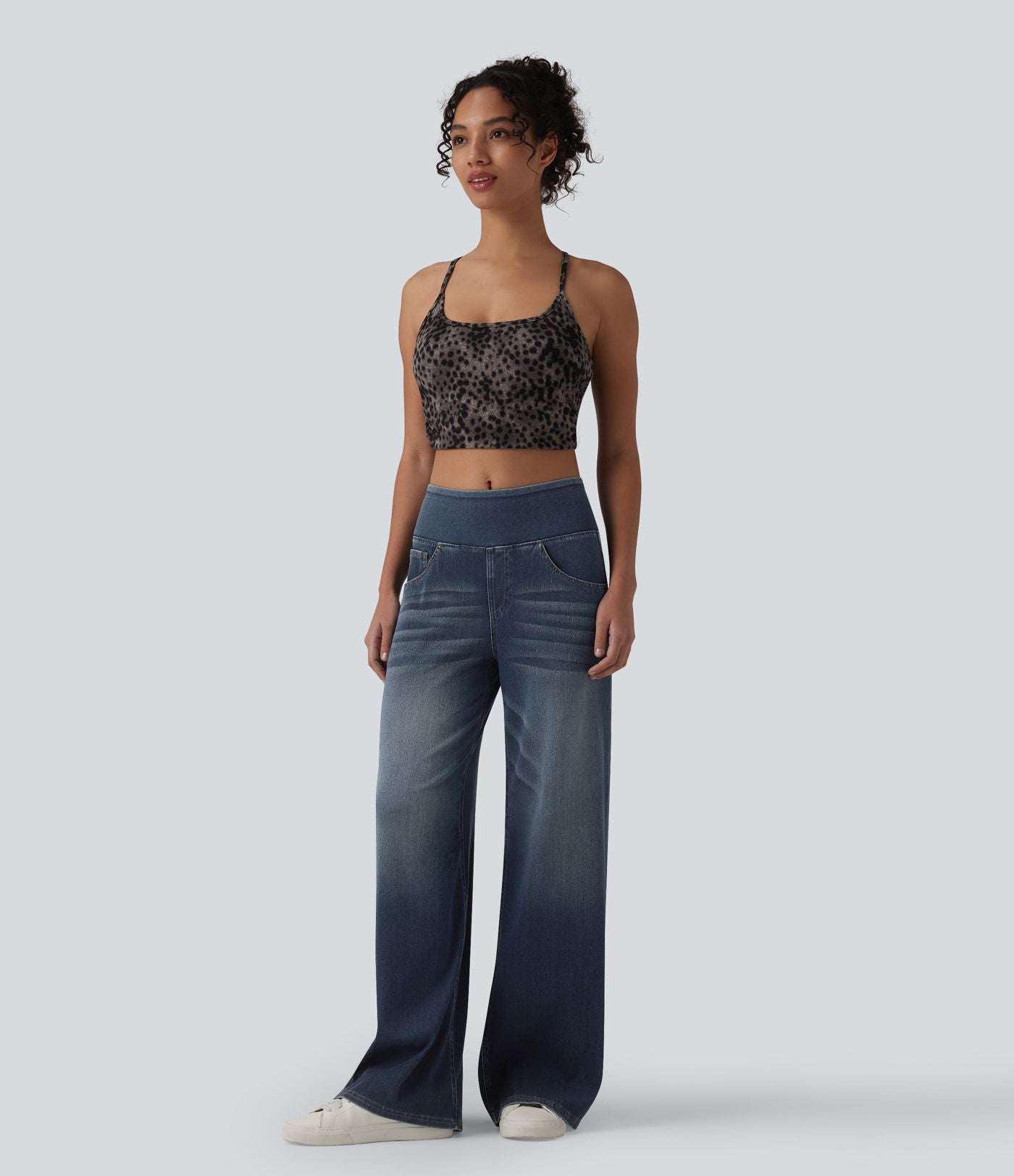 Halara Flex™ Jean large casual baggy taille mi-haute en lyocell drapé effet délavé, avec poches