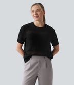Pull tailleur col rond manches courtes crochet