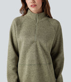 Sweat-shirt polaire de randonnée chiné col montant demi-zip