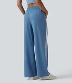 Pantalon décontracté mi-taille coupe droite à séchage rapide à rayures color block avec poches - UPF40+