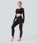 Legging de yoga SoftlyZero™ croisé taille mi-haute dentelle contrastante avec poche - UPF50+