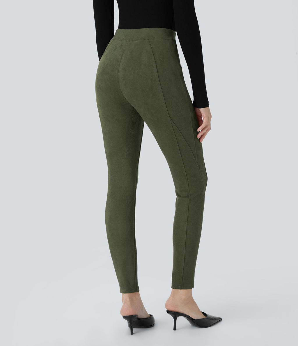 Legging décontracté en suédine taille haute, gainant, avec poches latérales