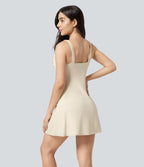 Softlyzero™ Plush Robe Sport Mini à Évasement avec Poches 2-en-1 Dos Nu - Édition Easy Peasy