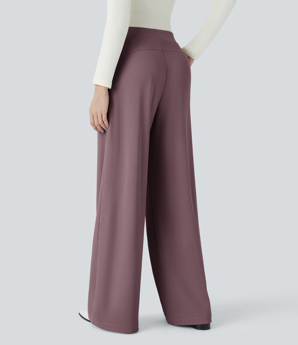 Halara Flex™ Pantalon Tailleur Évasé à Taille Haute Sculptant la Silhouette avec Poches Latérales Micro Waffle