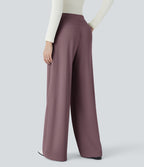 Halara Flex™ Pantalon Tailleur Évasé à Taille Haute Sculptant la Silhouette avec Poches Latérales Micro Waffle