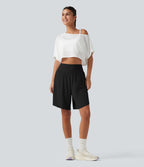 Short de course 2 en 1 SoftlyZero™ QuickDry taille haute, effet ventre plat, pois réfléchissants, ourlet croisé, 23 cm, avec poches