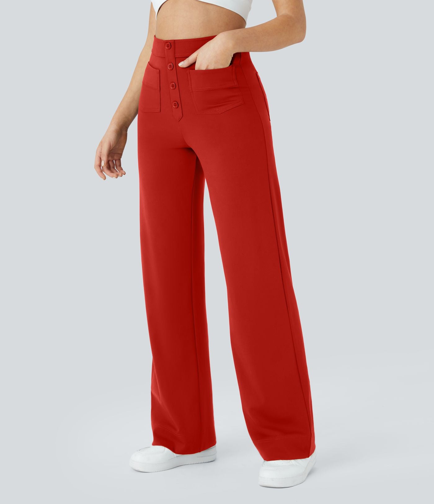 Pantalon taille haute coupe droite DayStretch avec poches