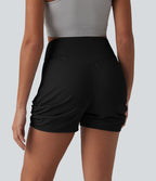 Short Yoga froncé taille haute, séchage rapide, UPF40+ avec poches