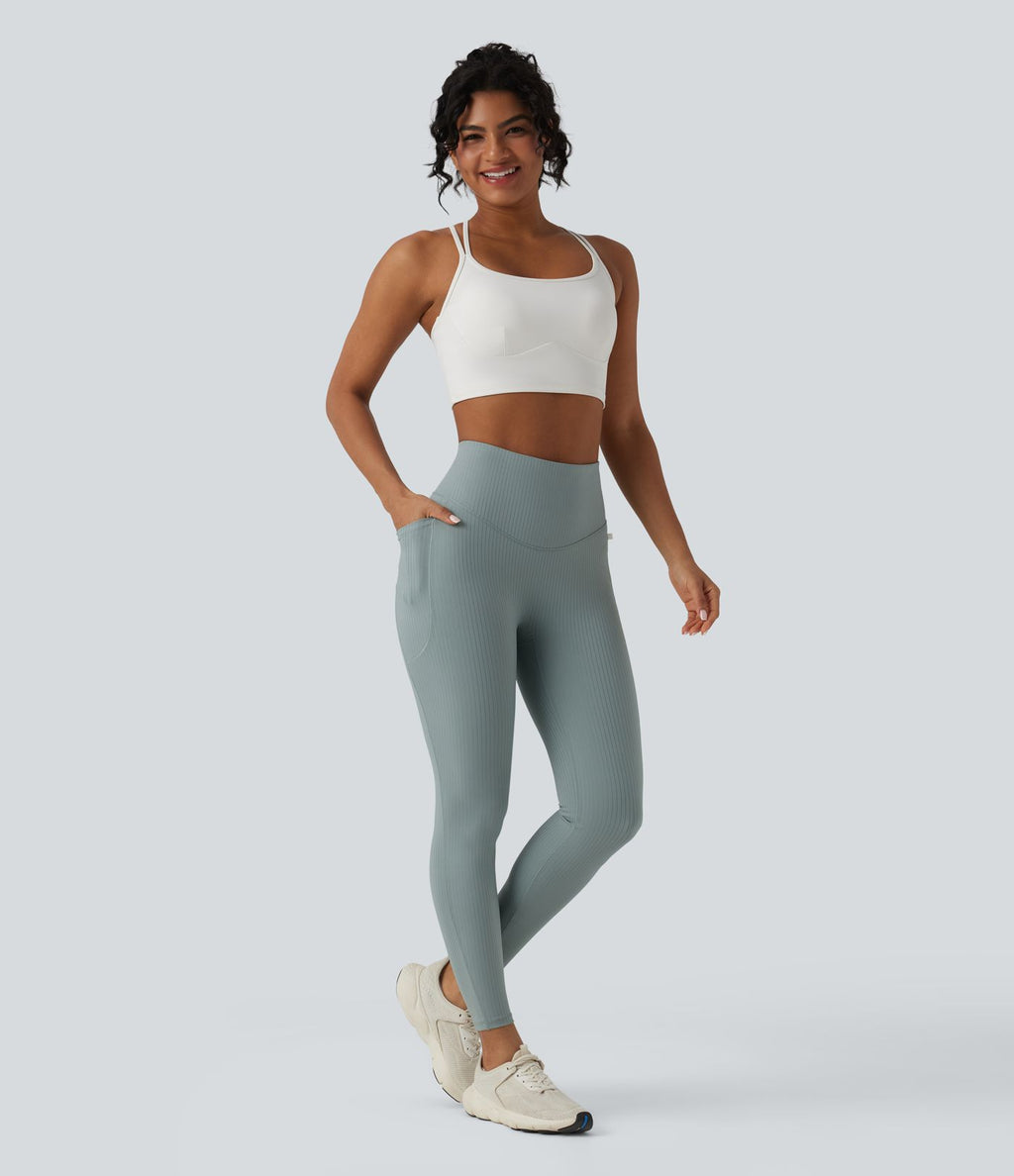 Legging taille haute gainant côtelé avec poches