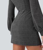 Robe courte col montant manches longues pied-de-poule carreaux