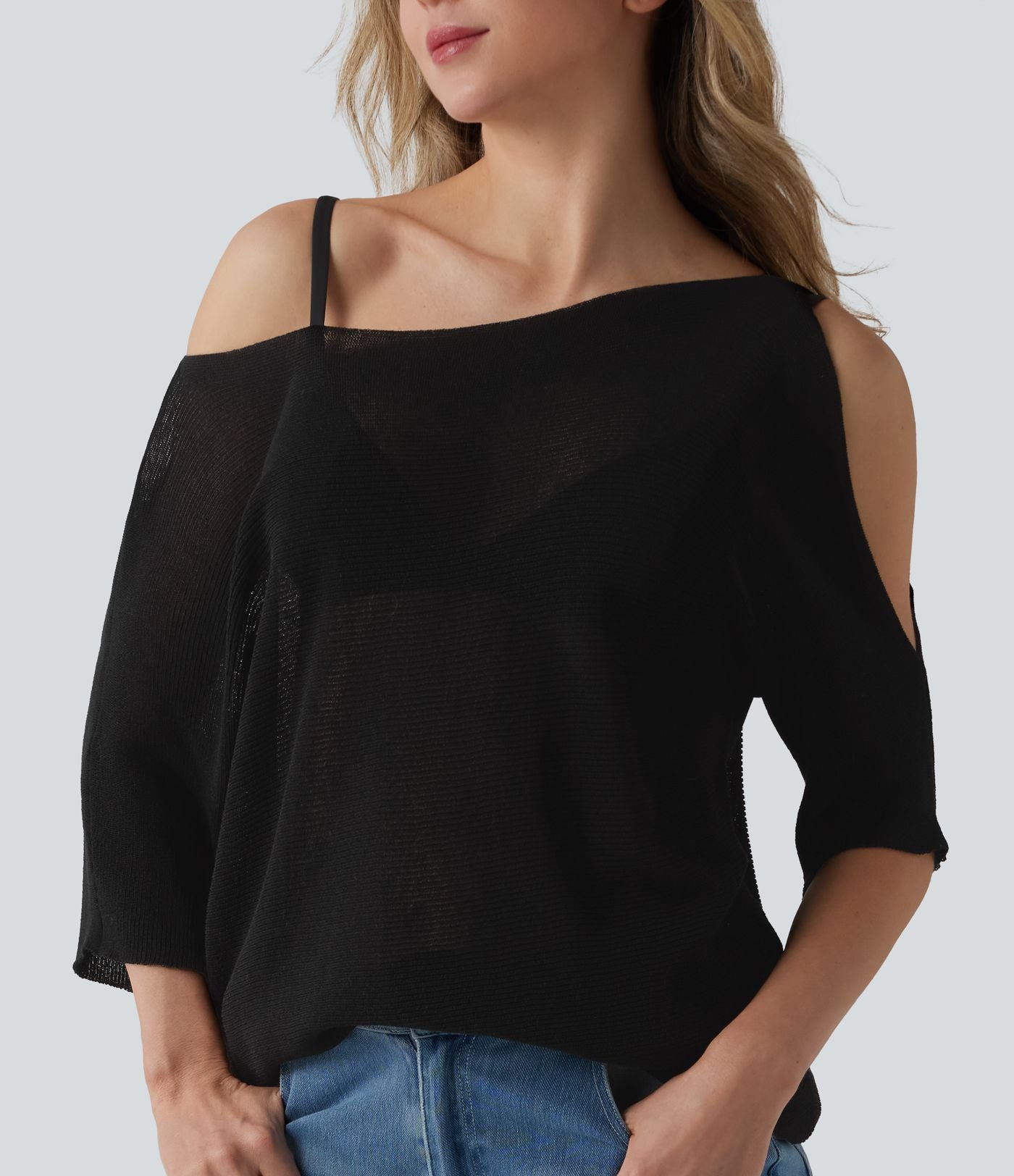 Pull décontracté asymétrique demi-manches