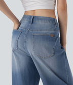 Jean palazzo ample taille mi-haute Halara Flex™ effet délavé avec poches
