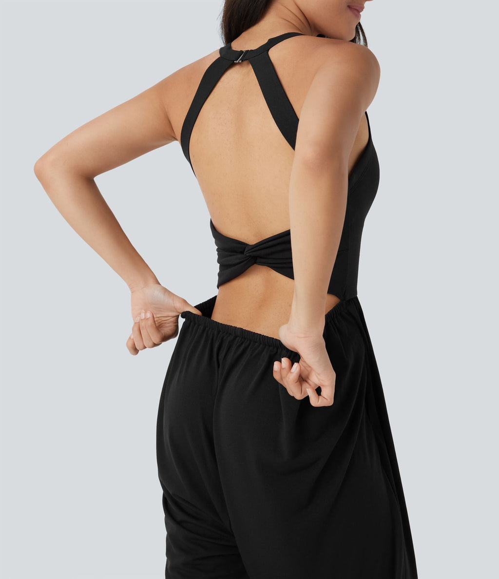 Combinaison sarouel décontractée dos nu torsadé avec brassière intégrée et poches - Édition Easy Peasy