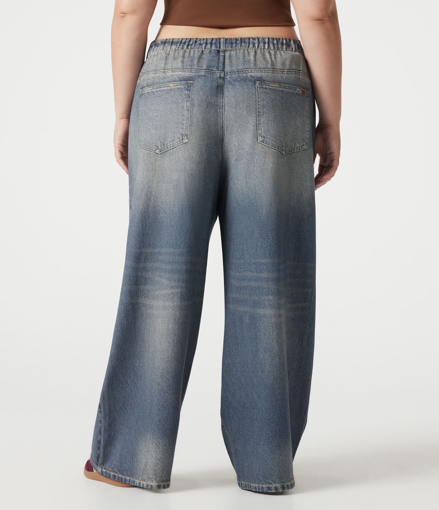 Pantalon jogging grande taille en molleton French Terry effet jean avec poches