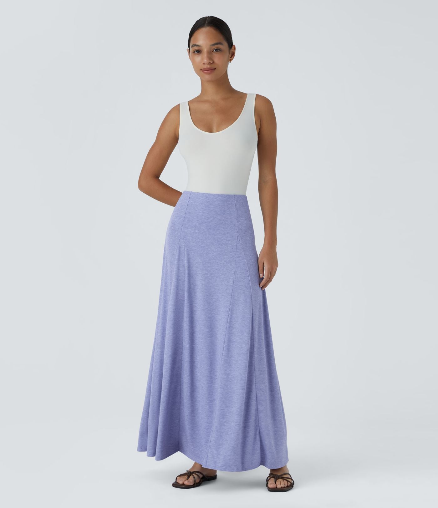 Jupe Évasée Casual Longue Fermeture Éclair Latérale Taille Haute