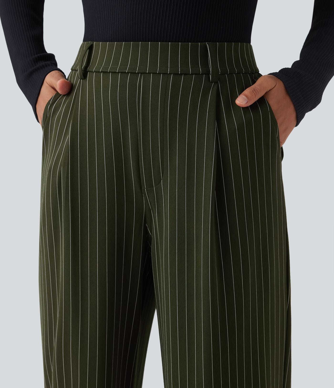 Pantalon Halara Flex™ tailleur droit taille haute rayé effet frais InstantCool avec poches