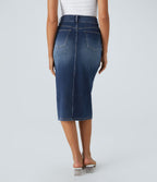 Halara Flex™ Jupe en Jean Casual Mi-Longue Délavé Extensible Plusieurs Poches Taille Haute