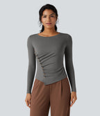 T-shirt tailleur col rond ourlet asymétrique manches longues