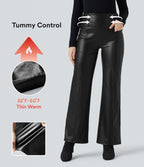 Pantalon similicuir évasé gainant taille haute stretch avec poches