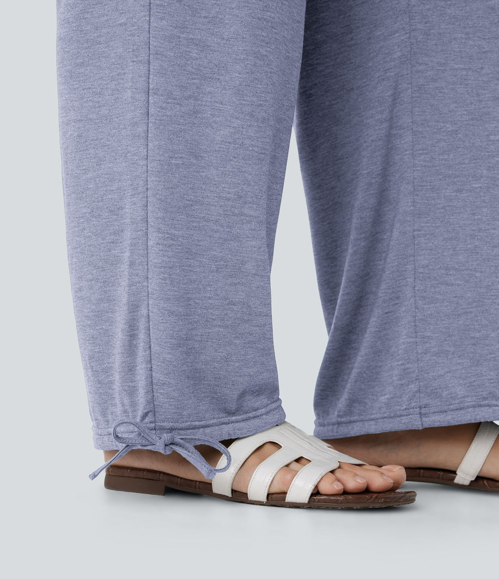 Pantalon de jogging décontracté à taille haute croisée avec poches latérales et cordon de serrage