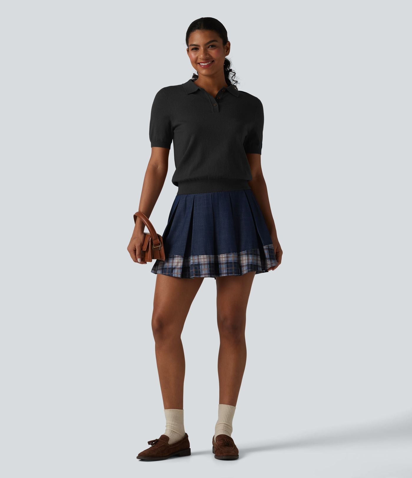Pull décontracté col polo manches courtes en mélange de laine