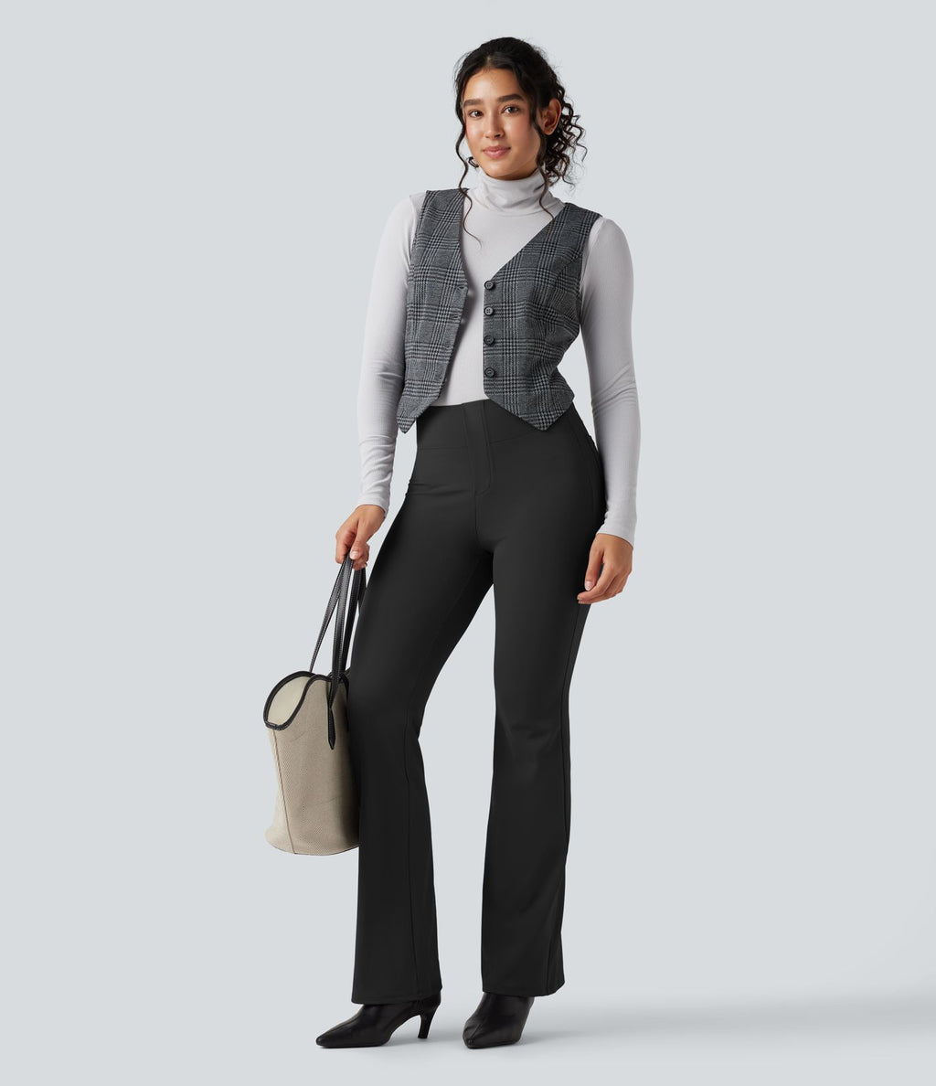 Pantalon tailleur bootcut taille haute ventre plat avec poches