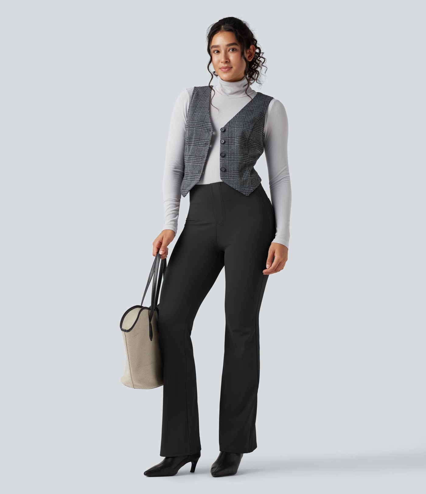 Pantalon tailleur bootcut taille haute ventre plat avec poches