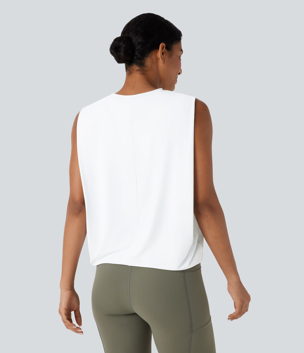 Débardeur de yoga col rond froncé, tissu rafraîchissant - Protection UPF50+