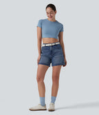 Halara Flex™ Short en denim taille mi-haute ourlet retroussé 12,5 cm avec poches