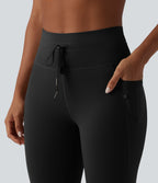 Legging 7/8 de yoga taille haute avec cordon de serrage uni et poches