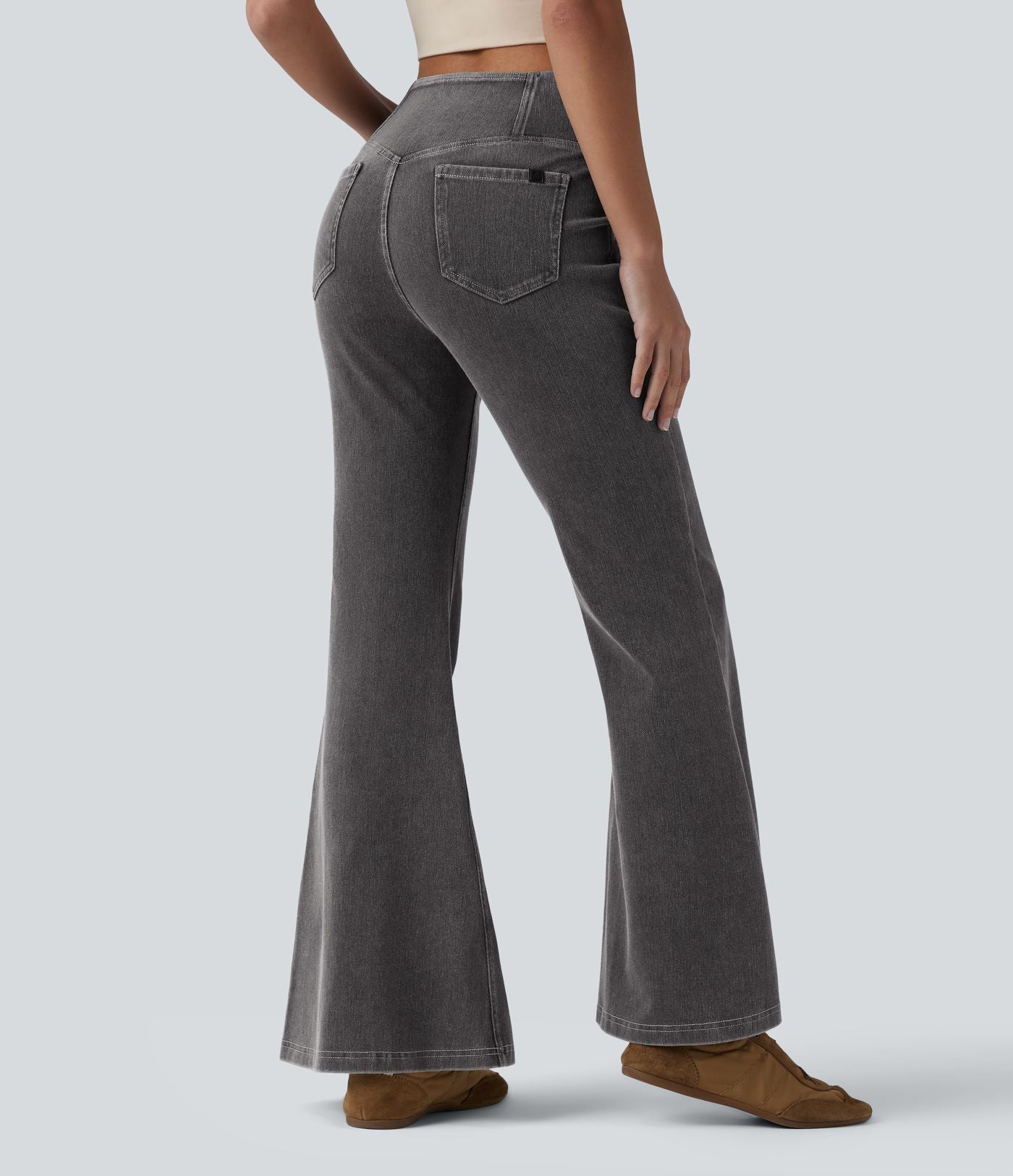 Halara Flex™ - Jean Ultra Evasé Tricot Extensible Lavé Poches Croisées Taille Haute