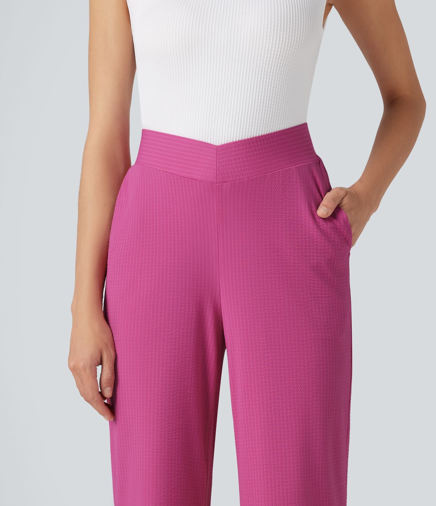 Pantalon décontracté évasé à rayures, taille haute, séchage rapide, ceinture en V, avec poches - Protection solaire UPF40+