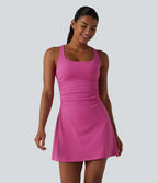Robe sport mini de tennis 2 pièces à col U, soutien-gorge intégré, rayures, séchage rapide et poches - UPF40+