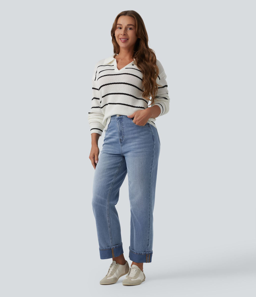 Jean droit 7/8 décontracté Halara Flex™ taille haute avec poches