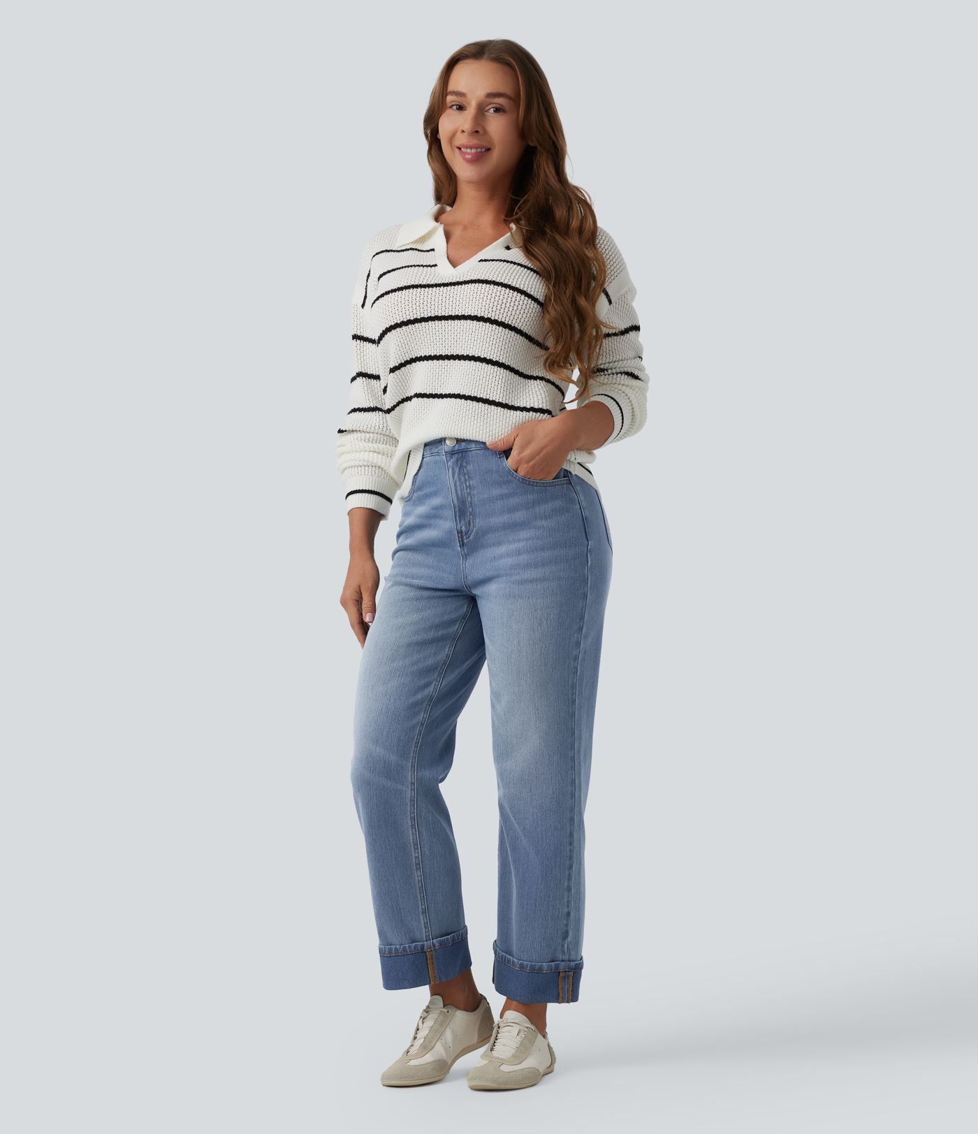 Jean droit 7/8 décontracté Halara Flex™ taille haute avec poches