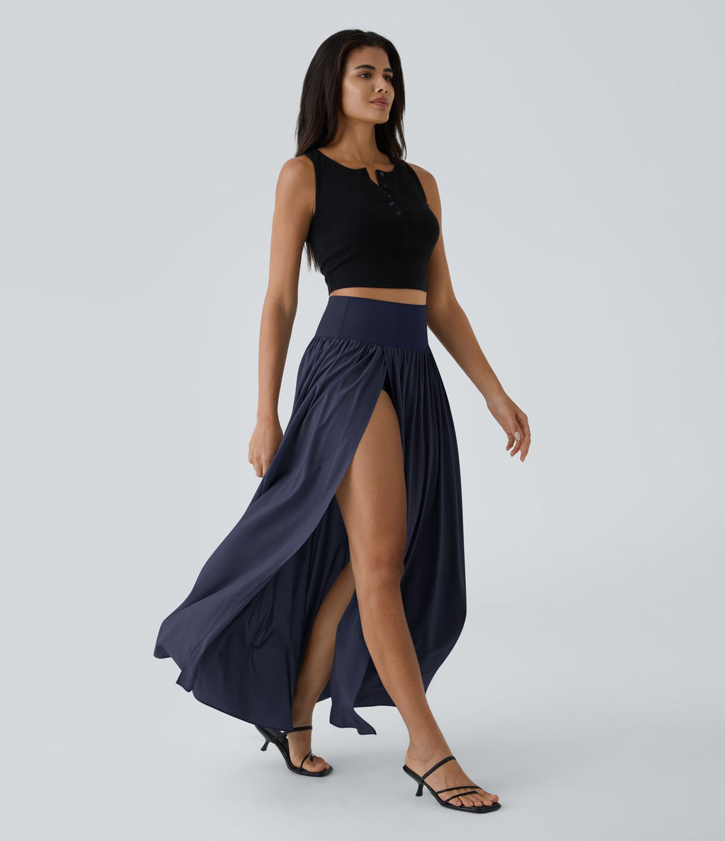Breezeful™ Jupe Taille Haute Casual Maxi Séchage Rapide Fluide Fente Plissée 2 en 1
