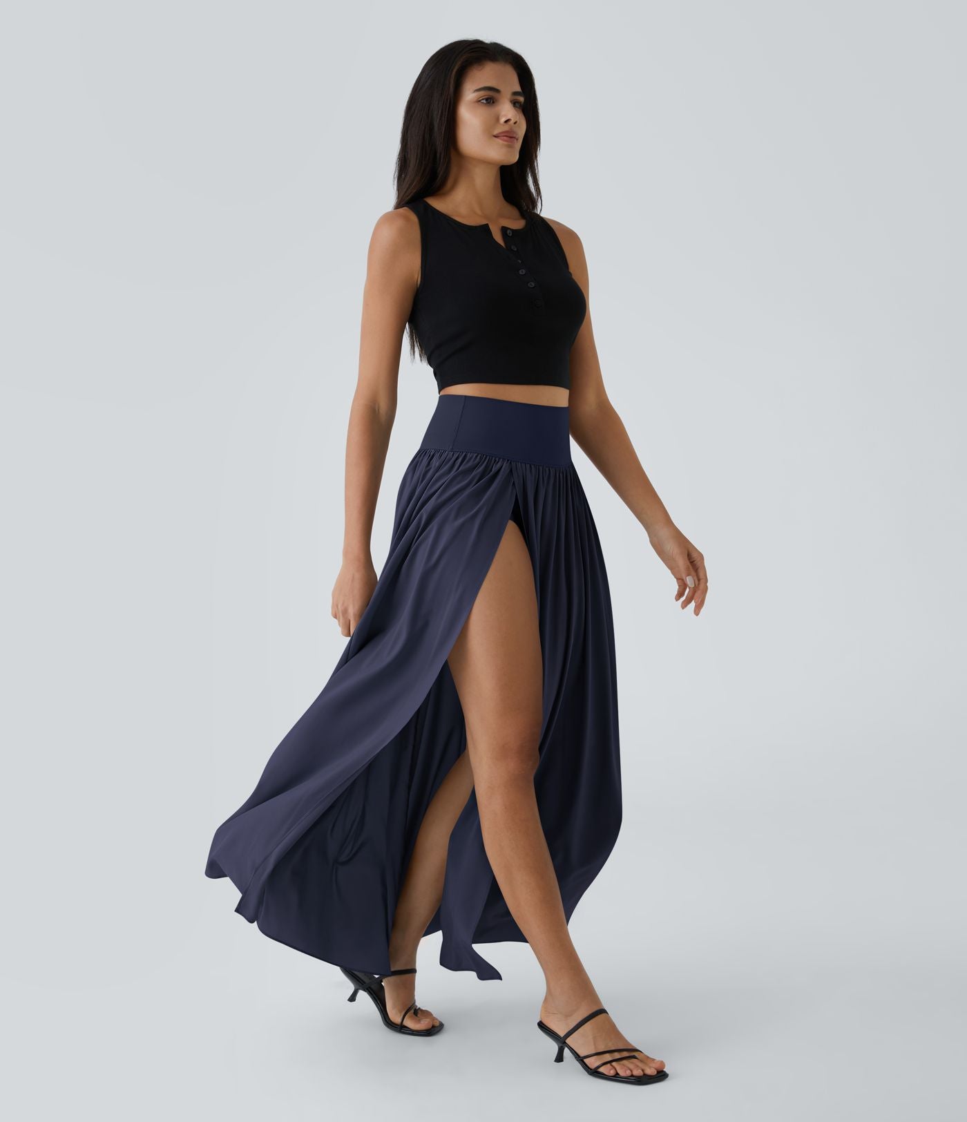Breezeful™ Jupe Taille Haute Casual Maxi Séchage Rapide Fluide Fente Plissée 2 en 1
